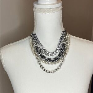 White House Black Market Silver and Pearl Necklace